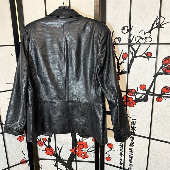 Lauren Ralph Lauren Blazer Jacket Women's S Black Snake Embossed Leather - Picture 3 of 8